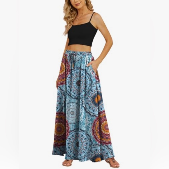 Women's Flowy Maxi Skirt High Waisted Casual Long Skirt Pockets Boho Indie med - Picture 2 of 8